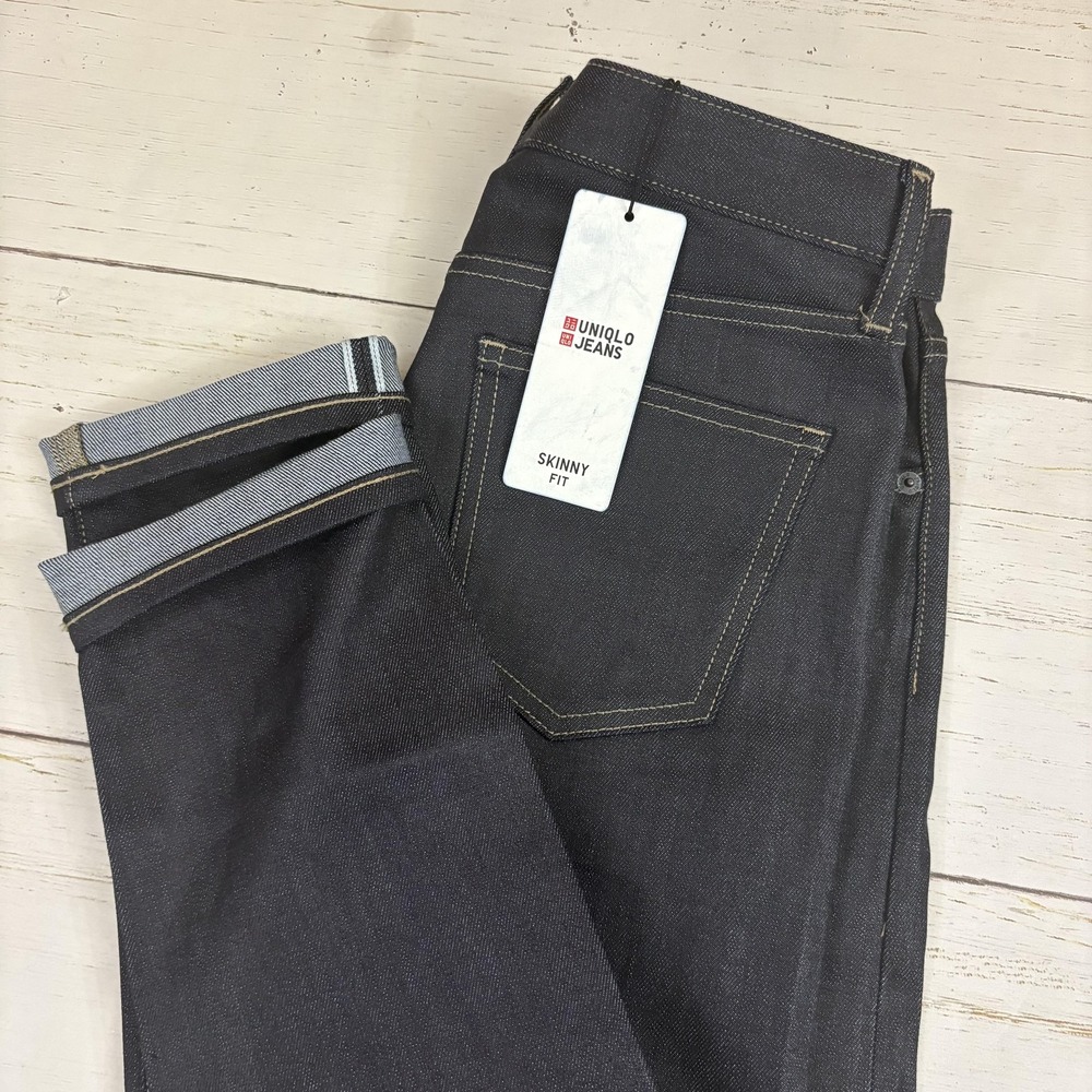 Uniqlo Selvedge Skinny Jeans Mens 29x32 Dark Blue Stretch Denim NEW NWT